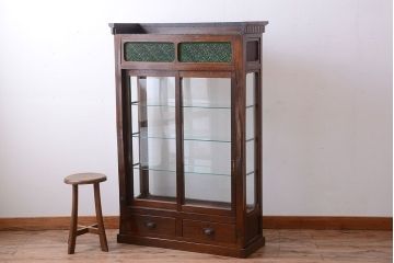 アンティーク家具　大正ロマン　当時物色ガラス入り!古いナラ材の上質なショーケース