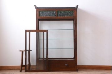 アンティーク家具　大正ロマン　当時物色ガラス入り!古いナラ材の上質なショーケース