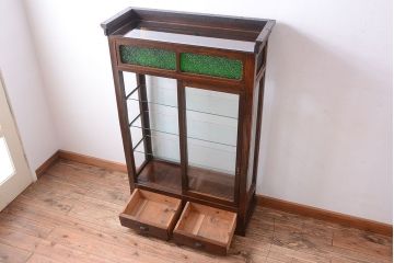 アンティーク家具　大正ロマン　当時物色ガラス入り!古いナラ材の上質なショーケース