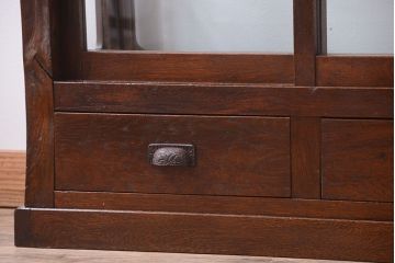 アンティーク家具　大正ロマン　当時物色ガラス入り!古いナラ材の上質なショーケース