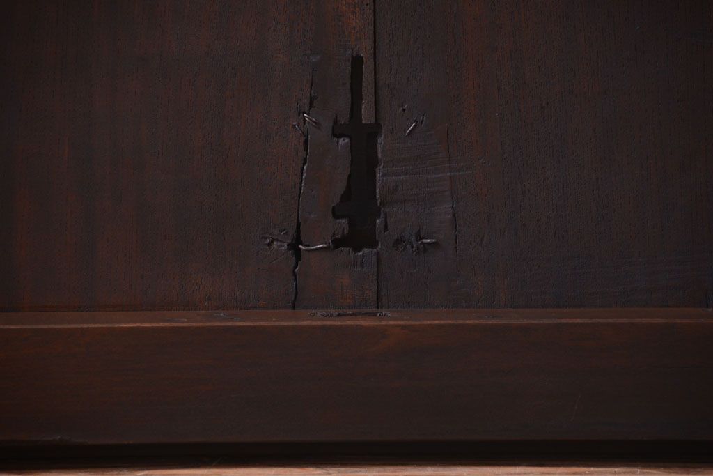 古民具・骨董　明治〜大正期　檜・欅材製のアンティーク蔵戸(玄関戸)