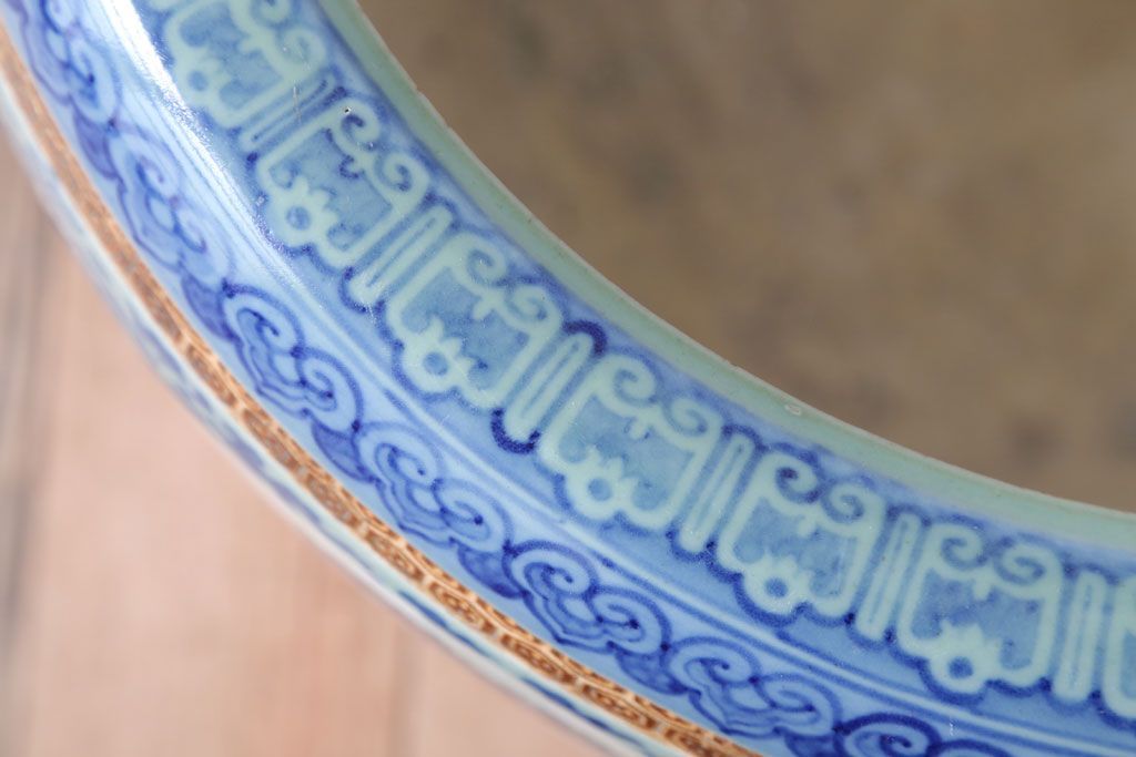 アンティーク雑貨　古民具・骨董　図変わり　染付　瀬戸火鉢