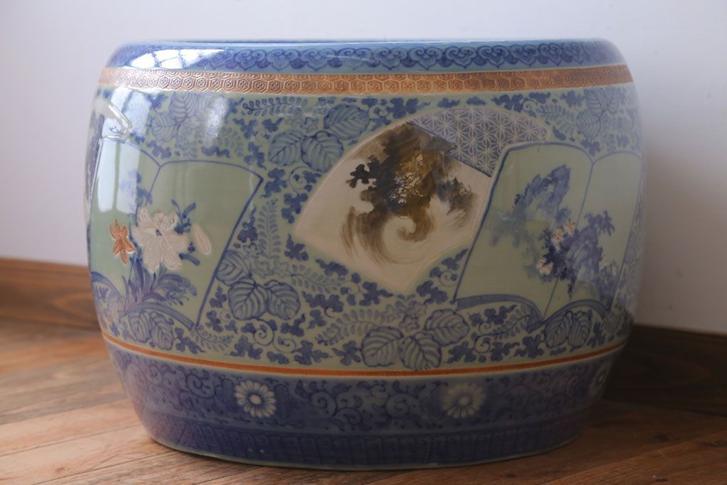 アンティーク雑貨　古民具・骨董　図変わり　染付　瀬戸火鉢