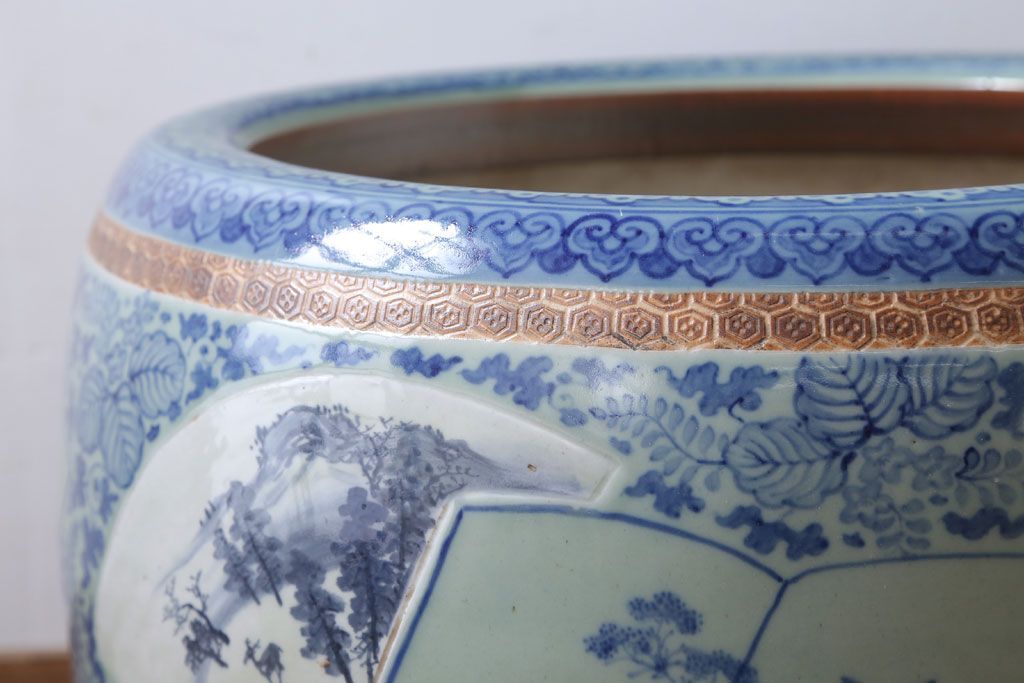 アンティーク雑貨　古民具・骨董　図変わり　染付　瀬戸火鉢