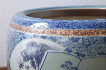 アンティーク雑貨　古民具・骨董　図変わり　染付　瀬戸火鉢