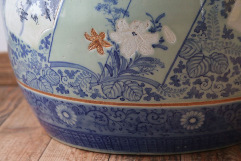 アンティーク雑貨　古民具・骨董　図変わり　染付　瀬戸火鉢