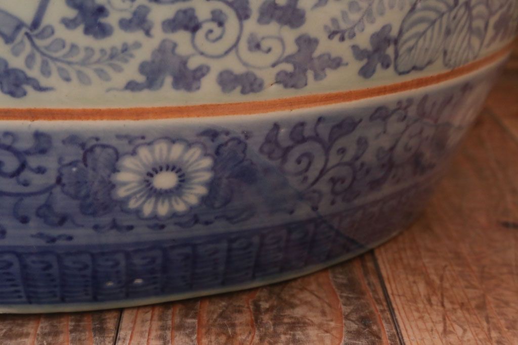 アンティーク雑貨　古民具・骨董　図変わり　染付　瀬戸火鉢