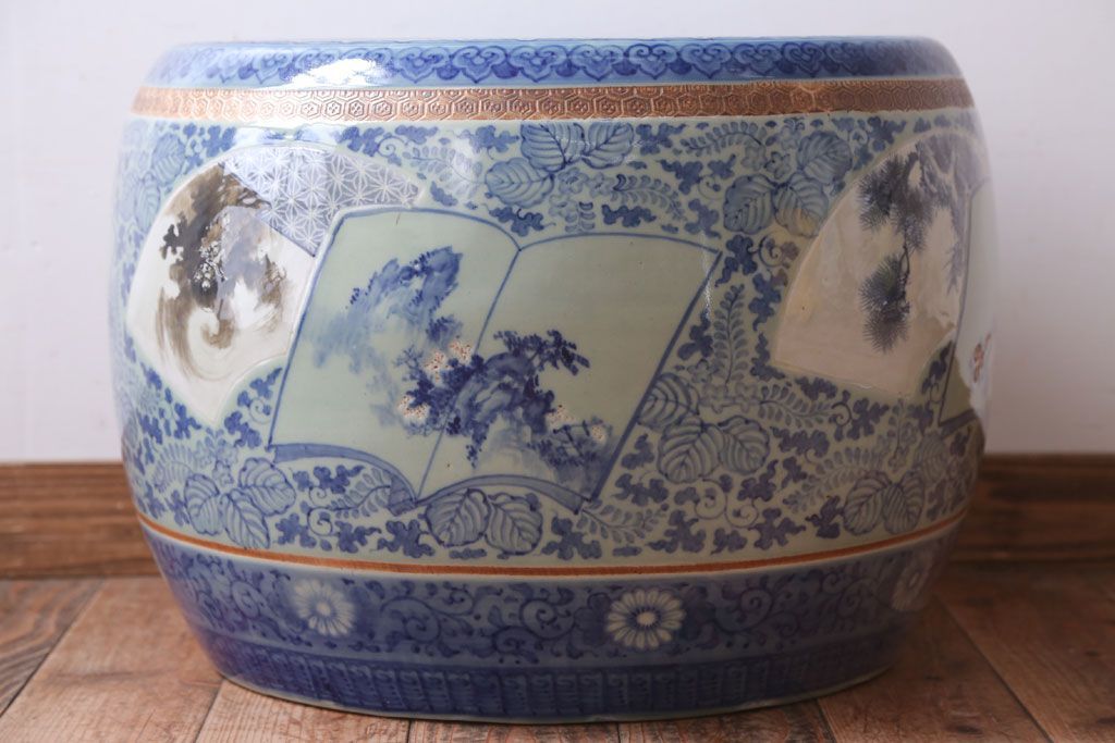 アンティーク雑貨　古民具・骨董　図変わり　染付　瀬戸火鉢