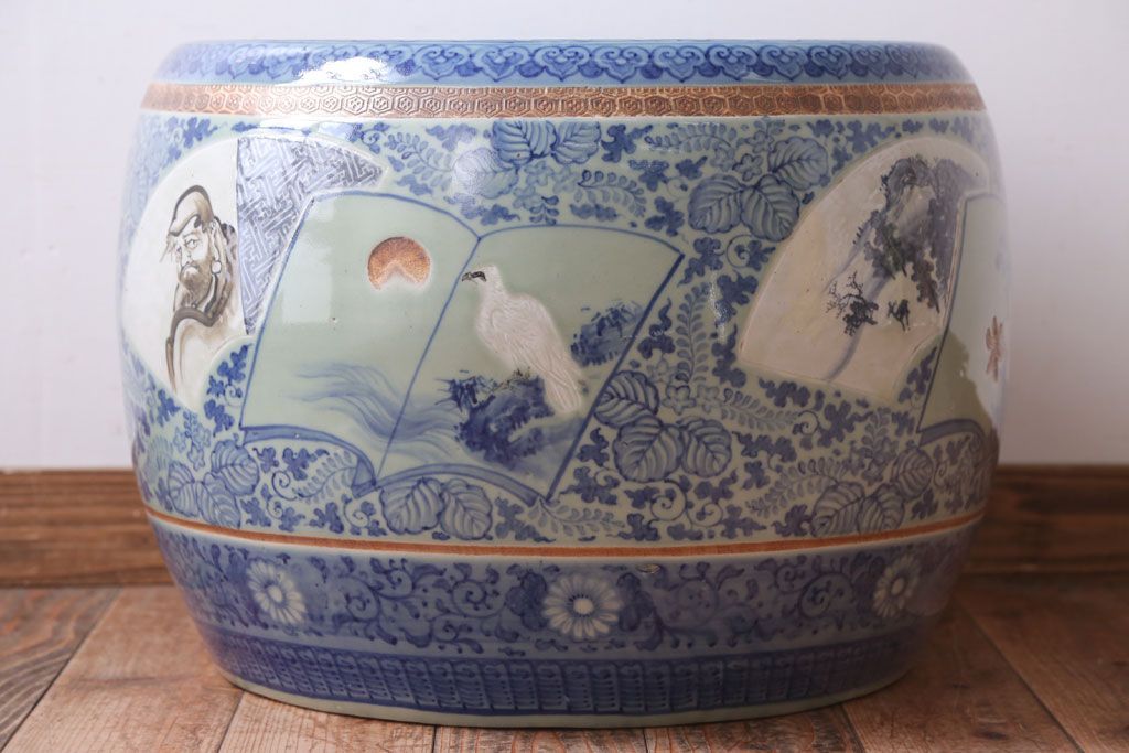 アンティーク雑貨　古民具・骨董　図変わり　染付　瀬戸火鉢