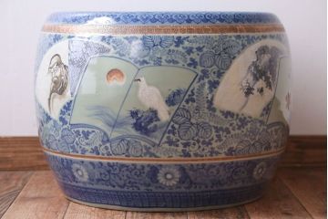 アンティーク雑貨　古民具・骨董　図変わり　染付　瀬戸火鉢