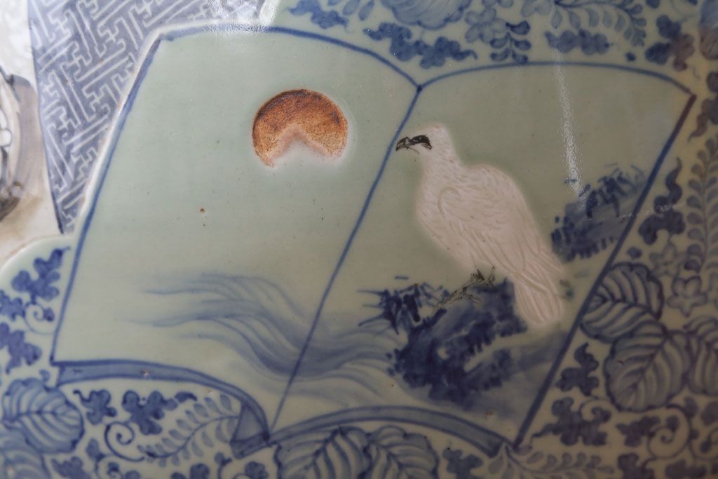 アンティーク雑貨　古民具・骨董　図変わり　染付　瀬戸火鉢