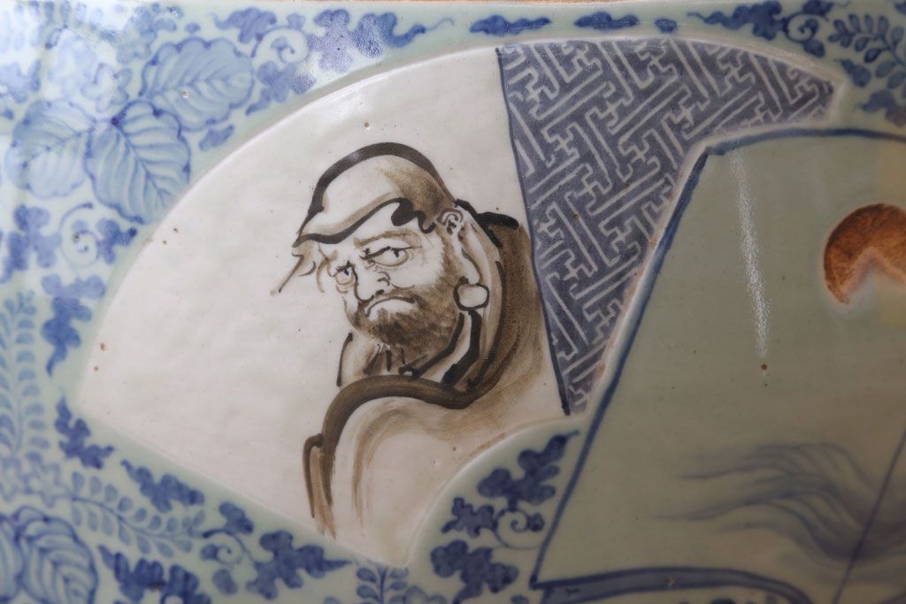 アンティーク雑貨　古民具・骨董　図変わり　染付　瀬戸火鉢