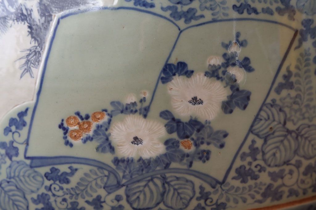 アンティーク雑貨　古民具・骨董　図変わり　染付　瀬戸火鉢