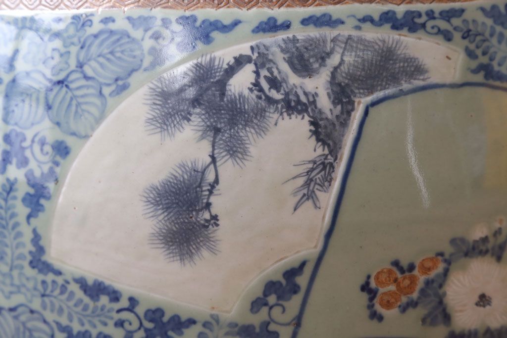 アンティーク雑貨　古民具・骨董　図変わり　染付　瀬戸火鉢