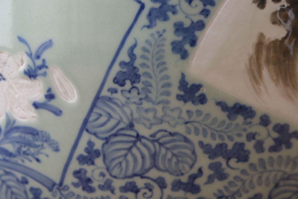 アンティーク雑貨　古民具・骨董　図変わり　染付　瀬戸火鉢