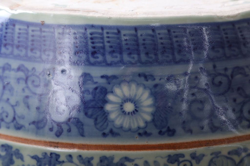 アンティーク雑貨　古民具・骨董　図変わり　染付　瀬戸火鉢