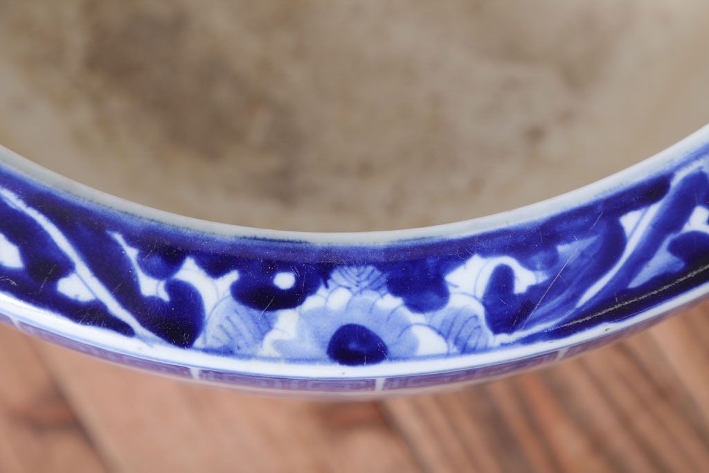 アンティーク雑貨　古民具・骨董　山水の図　染付　アンティーク瀬戸火鉢