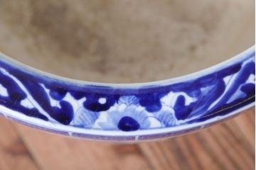 アンティーク雑貨　古民具・骨董　山水の図　染付　アンティーク瀬戸火鉢