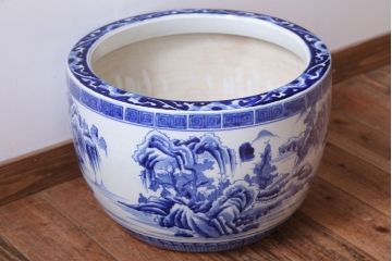 アンティーク雑貨　古民具・骨董　山水の図　染付　アンティーク瀬戸火鉢