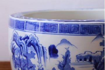 アンティーク雑貨　古民具・骨董　山水の図　染付　アンティーク瀬戸火鉢