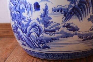 アンティーク雑貨　古民具・骨董　山水の図　染付　アンティーク瀬戸火鉢