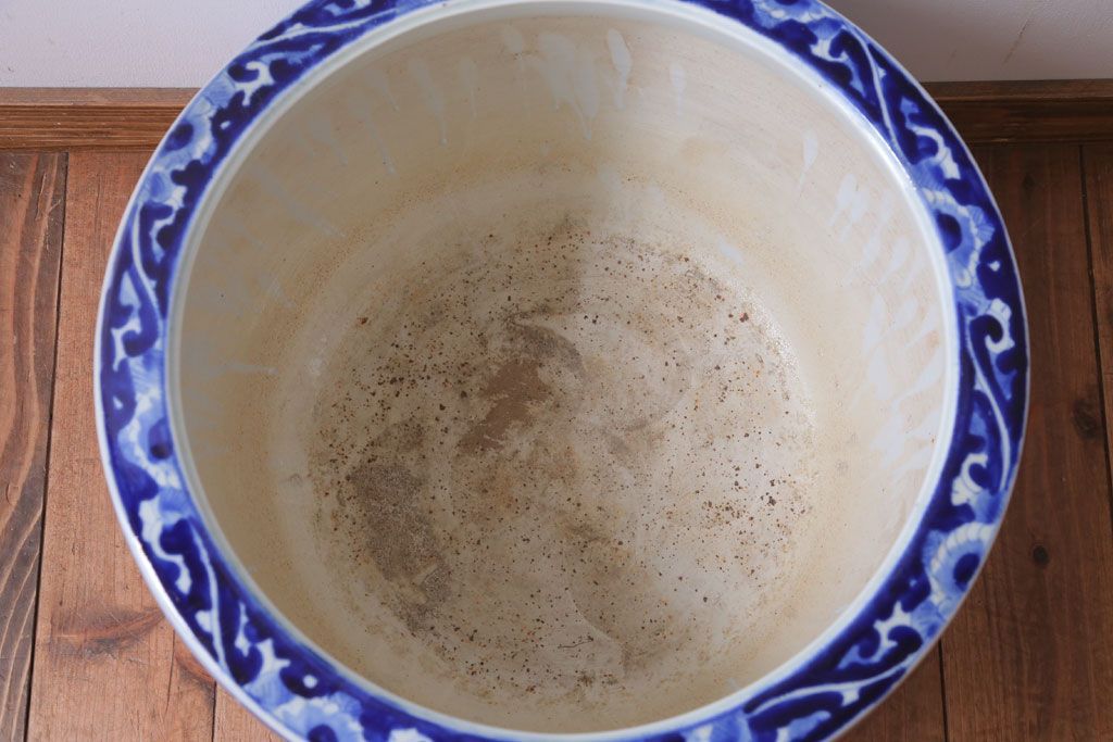 アンティーク雑貨　古民具・骨董　山水の図　染付　アンティーク瀬戸火鉢