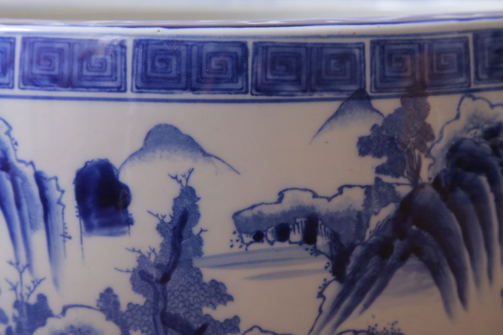 アンティーク雑貨　古民具・骨董　山水の図　染付　アンティーク瀬戸火鉢