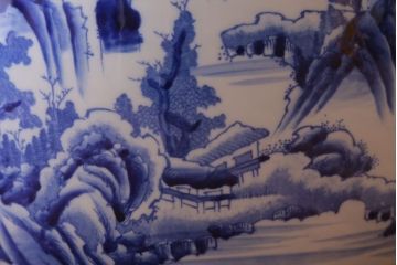 アンティーク雑貨　古民具・骨董　山水の図　染付　アンティーク瀬戸火鉢