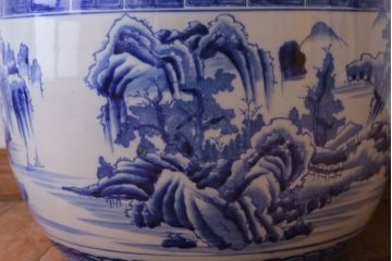 アンティーク雑貨　古民具・骨董　山水の図　染付　アンティーク瀬戸火鉢