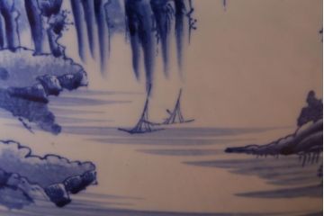 アンティーク雑貨　古民具・骨董　山水の図　染付　アンティーク瀬戸火鉢