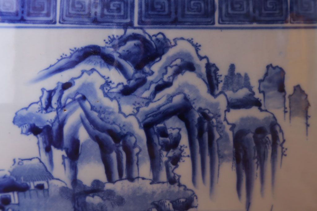 アンティーク雑貨　古民具・骨董　山水の図　染付　アンティーク瀬戸火鉢