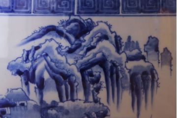 アンティーク雑貨　古民具・骨董　山水の図　染付　アンティーク瀬戸火鉢