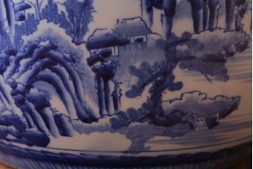 アンティーク雑貨　古民具・骨董　山水の図　染付　アンティーク瀬戸火鉢