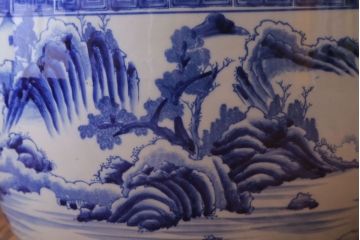 アンティーク雑貨　古民具・骨董　山水の図　染付　アンティーク瀬戸火鉢