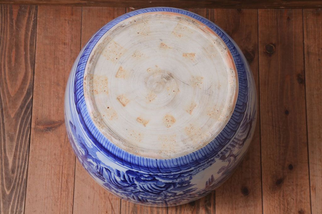 アンティーク雑貨　古民具・骨董　山水の図　染付　アンティーク瀬戸火鉢