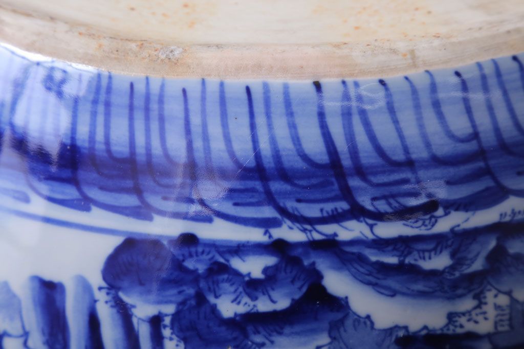 アンティーク雑貨　古民具・骨董　山水の図　染付　アンティーク瀬戸火鉢