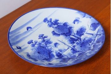 アンティーク雑貨　古民具・骨董　明治〜大正期　一尺三寸　花蝶染付大皿