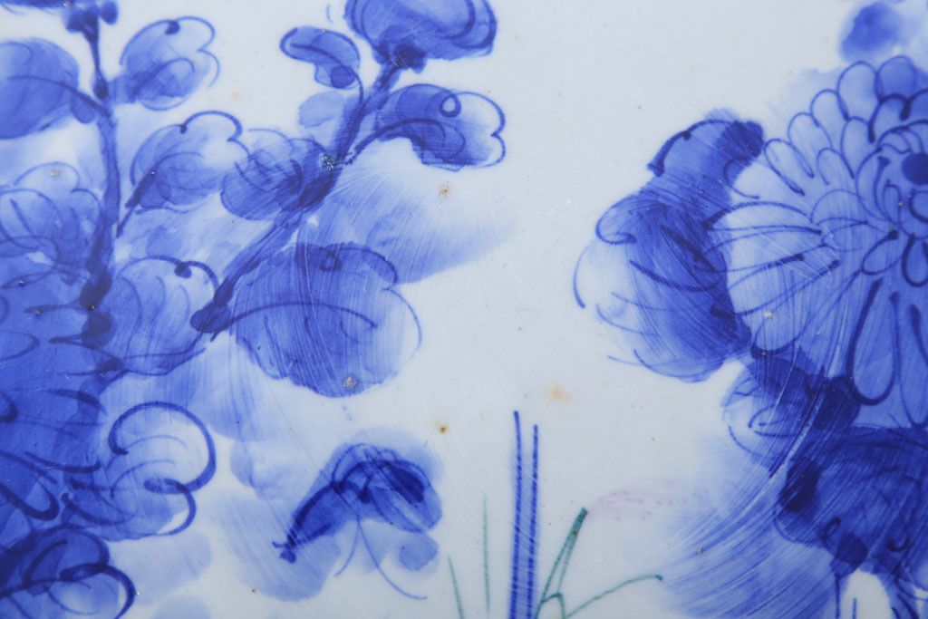 アンティーク雑貨　古民具・骨董　明治〜大正期　一尺三寸　花蝶染付大皿