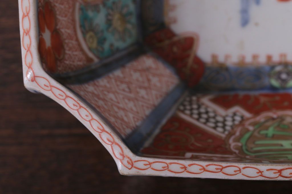 アンティーク雑貨　アンティーク　江戸期　色絵染付八角深鉢2点(伊万里皿)