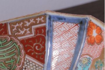 アンティーク雑貨　アンティーク　江戸期　色絵染付八角深鉢2点(伊万里皿)