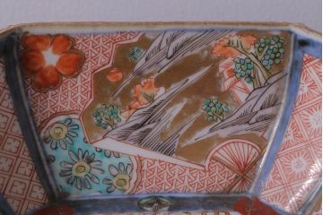 アンティーク雑貨　アンティーク　江戸期　色絵染付八角深鉢2点(伊万里皿)