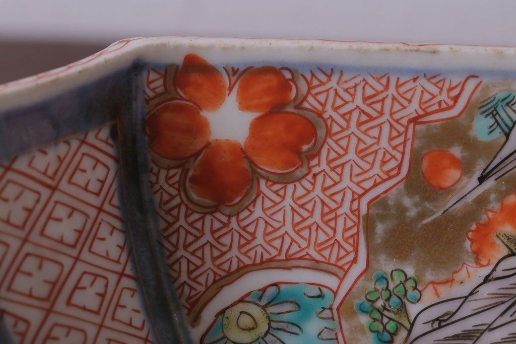 アンティーク雑貨　アンティーク　江戸期　色絵染付八角深鉢2点(伊万里皿)