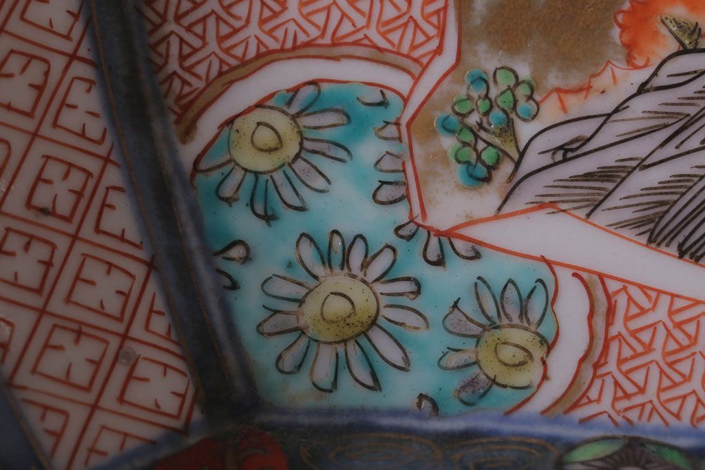 アンティーク雑貨　アンティーク　江戸期　色絵染付八角深鉢2点(伊万里皿)