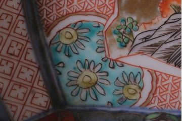 アンティーク雑貨　アンティーク　江戸期　色絵染付八角深鉢2点(伊万里皿)