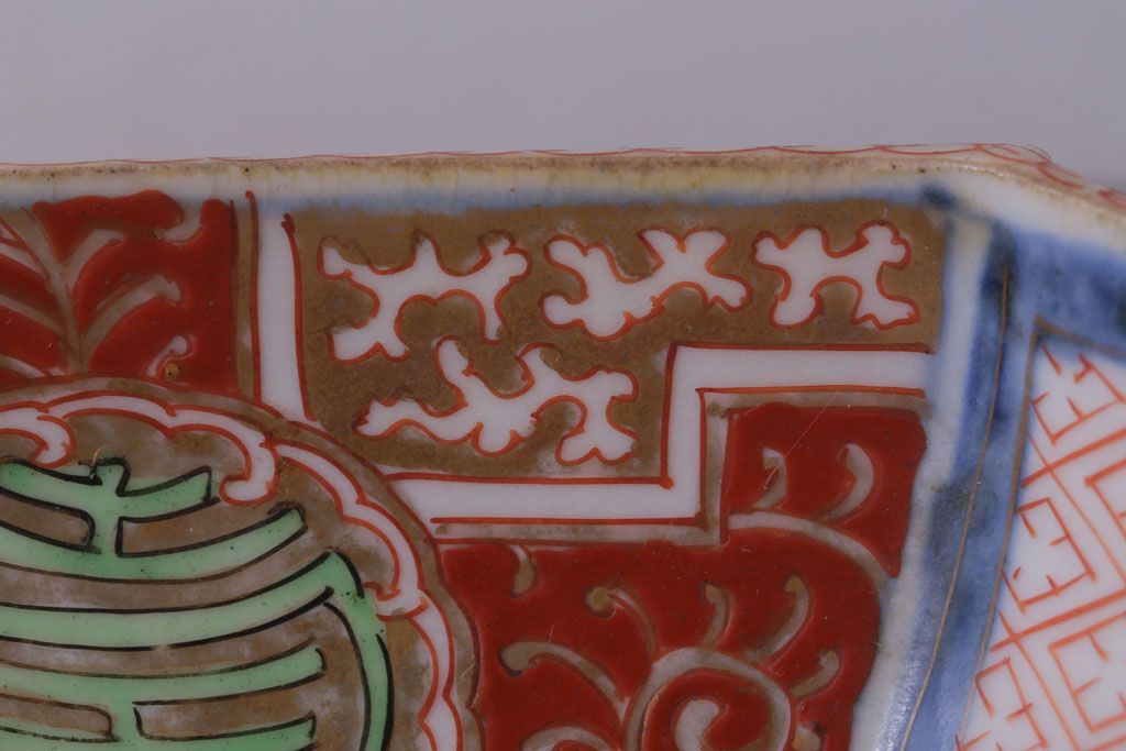 アンティーク雑貨　アンティーク　江戸期　色絵染付八角深鉢2点(伊万里皿)