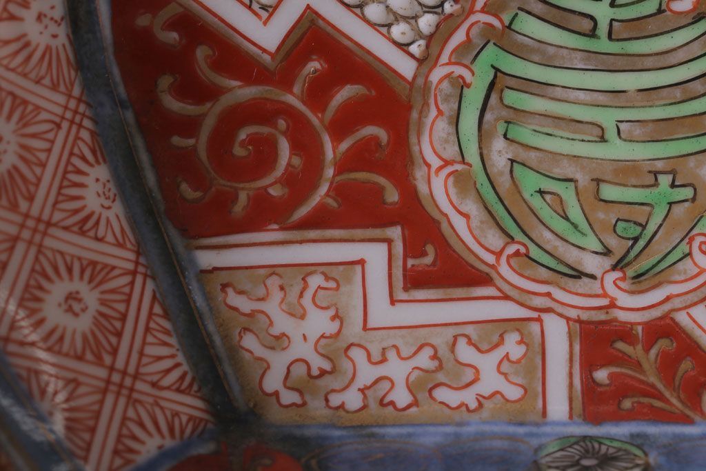 アンティーク雑貨　アンティーク　江戸期　色絵染付八角深鉢2点(伊万里皿)