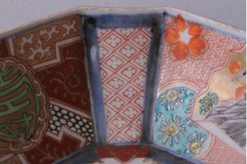 アンティーク雑貨　アンティーク　江戸期　色絵染付八角深鉢2点(伊万里皿)