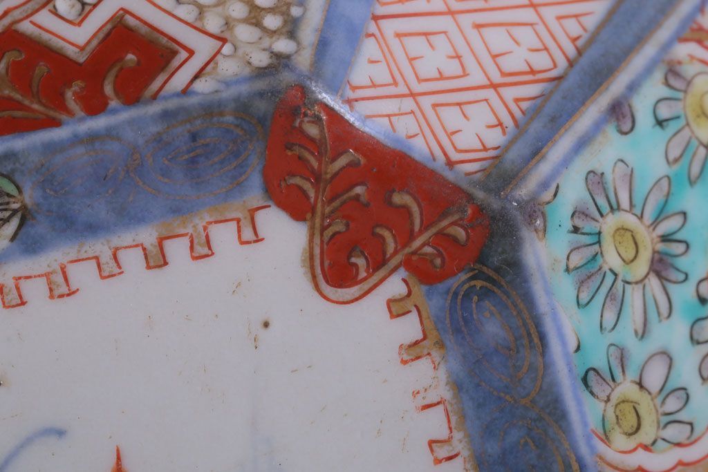 アンティーク雑貨　アンティーク　江戸期　色絵染付八角深鉢2点(伊万里皿)