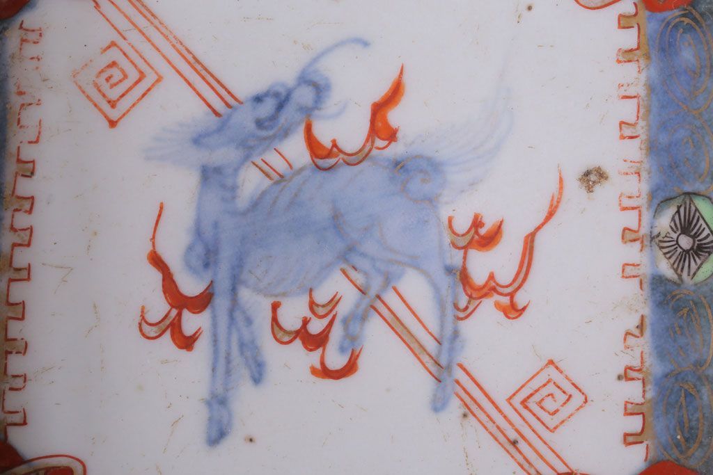 アンティーク雑貨　アンティーク　江戸期　色絵染付八角深鉢2点(伊万里皿)