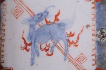 アンティーク雑貨　アンティーク　江戸期　色絵染付八角深鉢2点(伊万里皿)